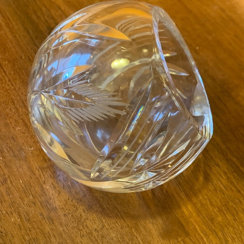 Crystal Cigar Holder / Ashtray Heavy Cut Crystal Orb Etched Flower Design Heavy